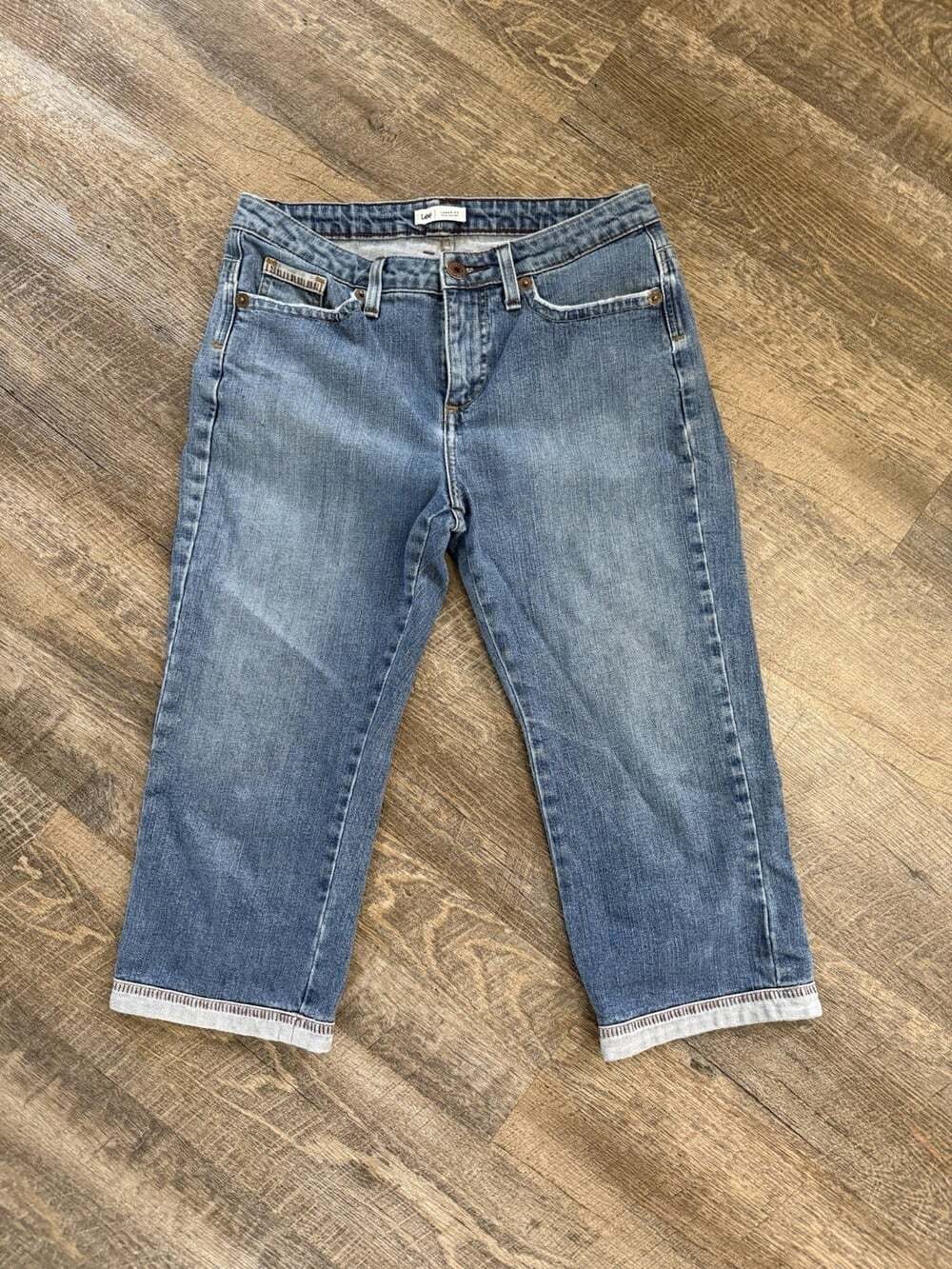 Vintage Y2K Hippie Denim Capri Wide Leg Low Rise Flap Pockets Size 8 Lee,